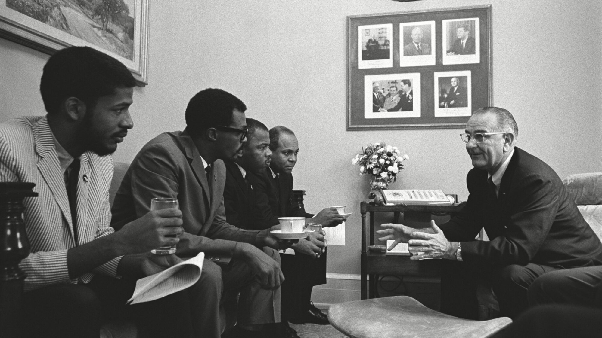 Lyndon B. Johnson with civil rights activists.