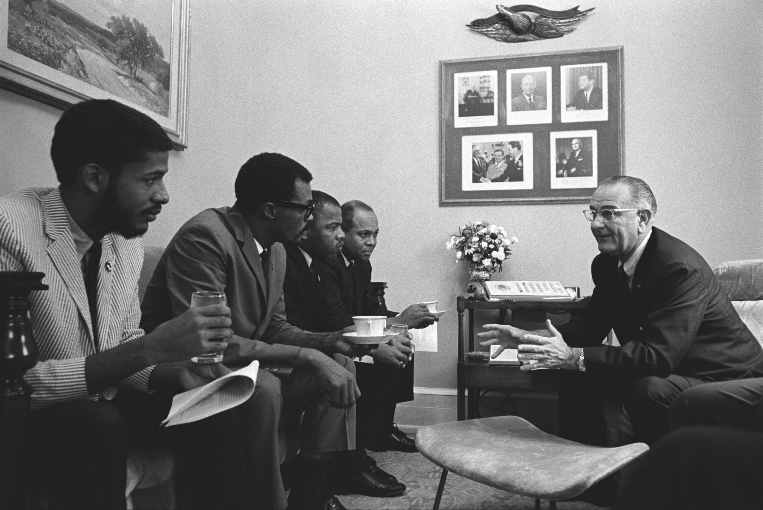 Lyndon B. Johnson with civil rights activists.