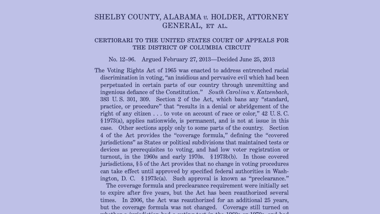 Picture of the initial text of Alabama v. Holder