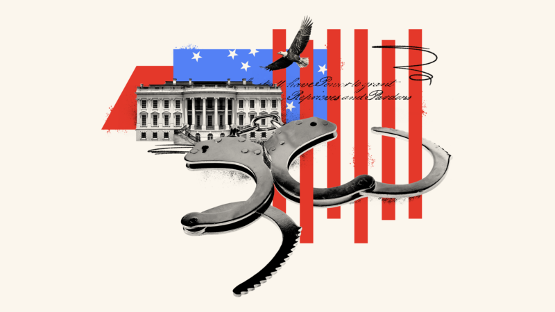 Illustration of handcuffs and the White House.