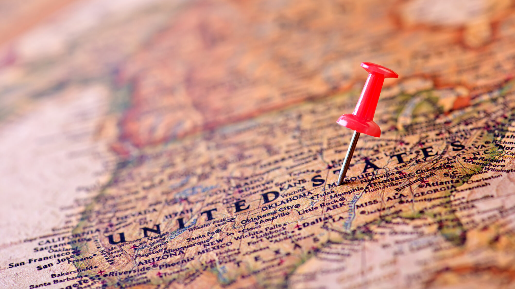 Red pin on a map of the United States.