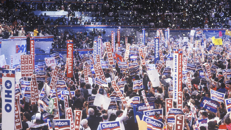 Delegates celebrating at the 1996 Democratic National Convention.