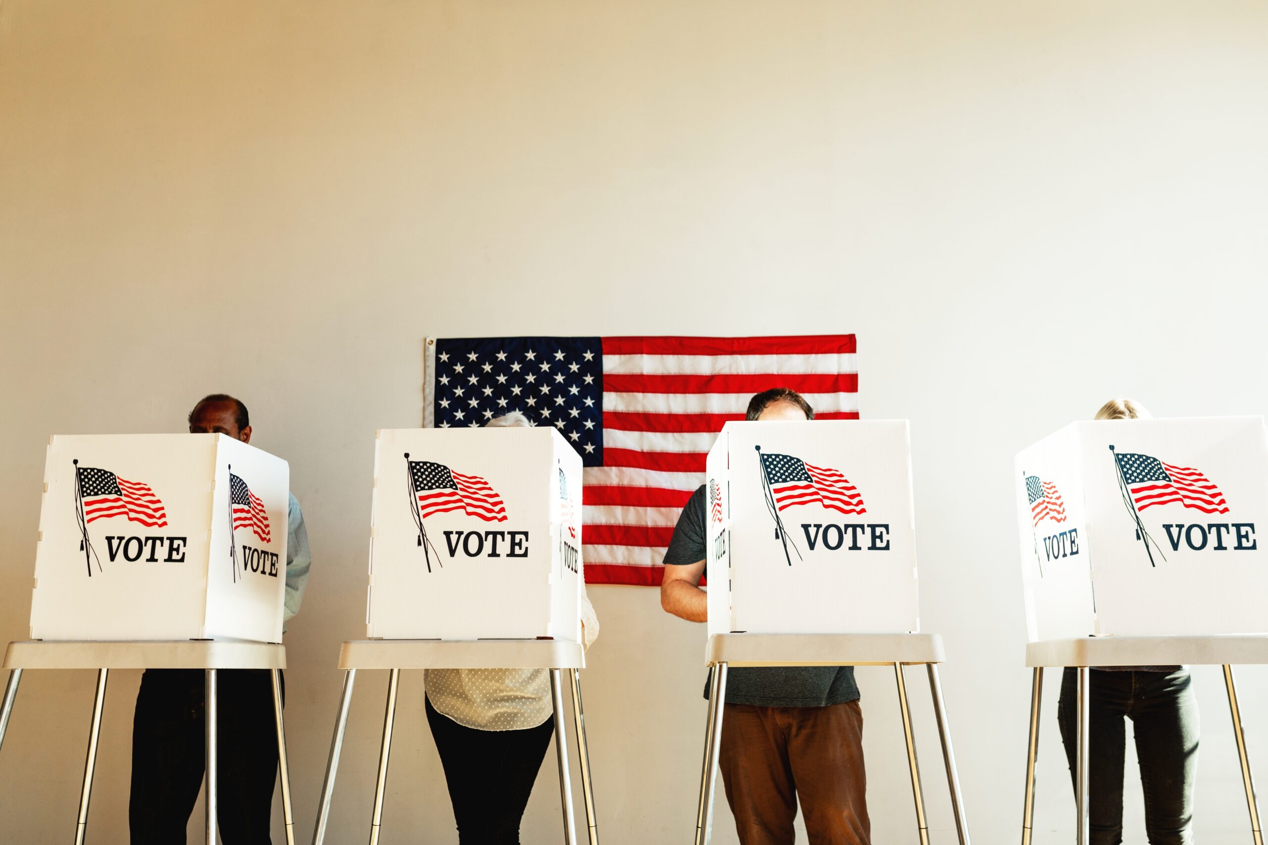 Voters voting in separate voting booths