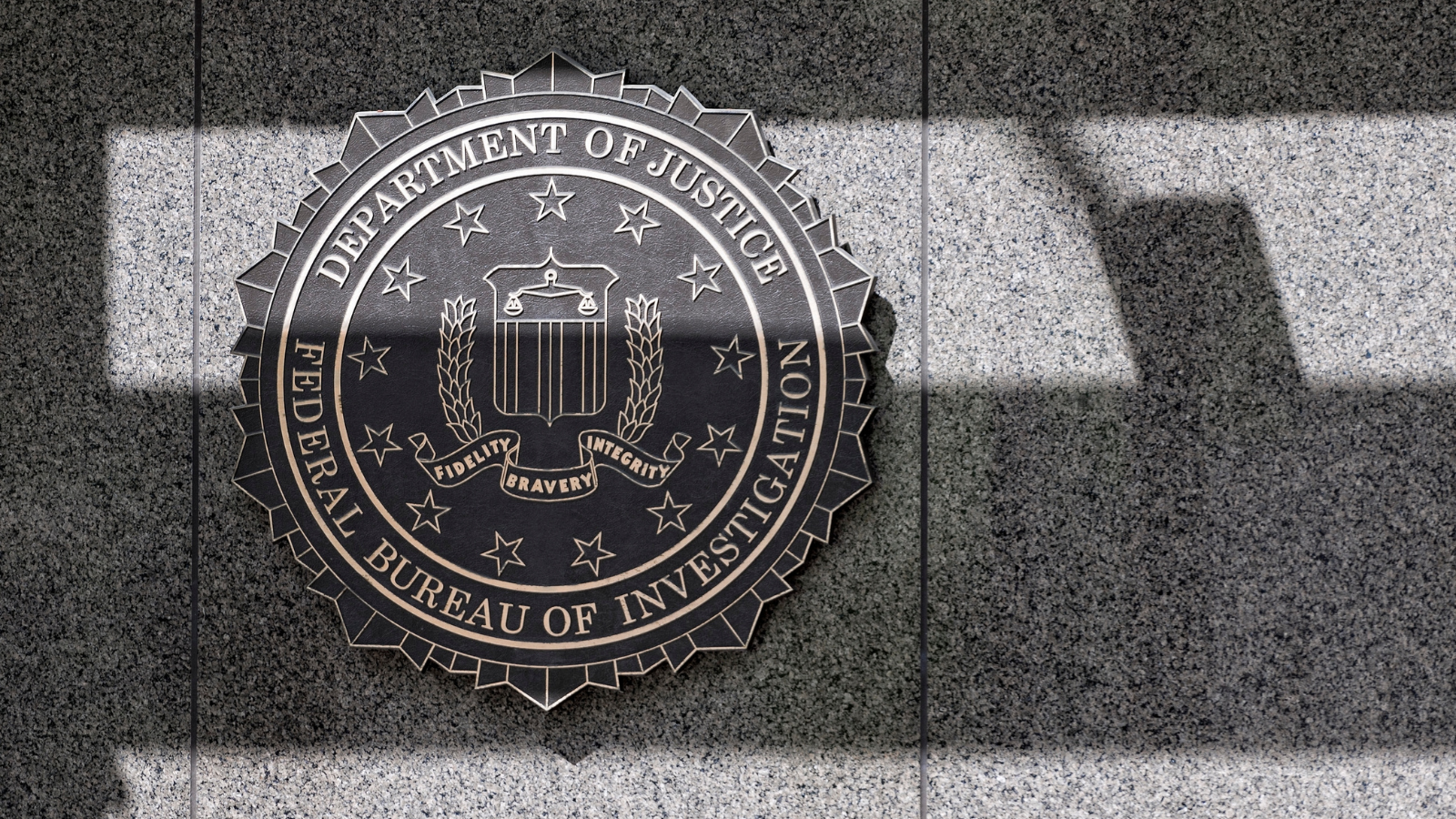 The Department of Justice emblem on the side of the DOJ headquarters.