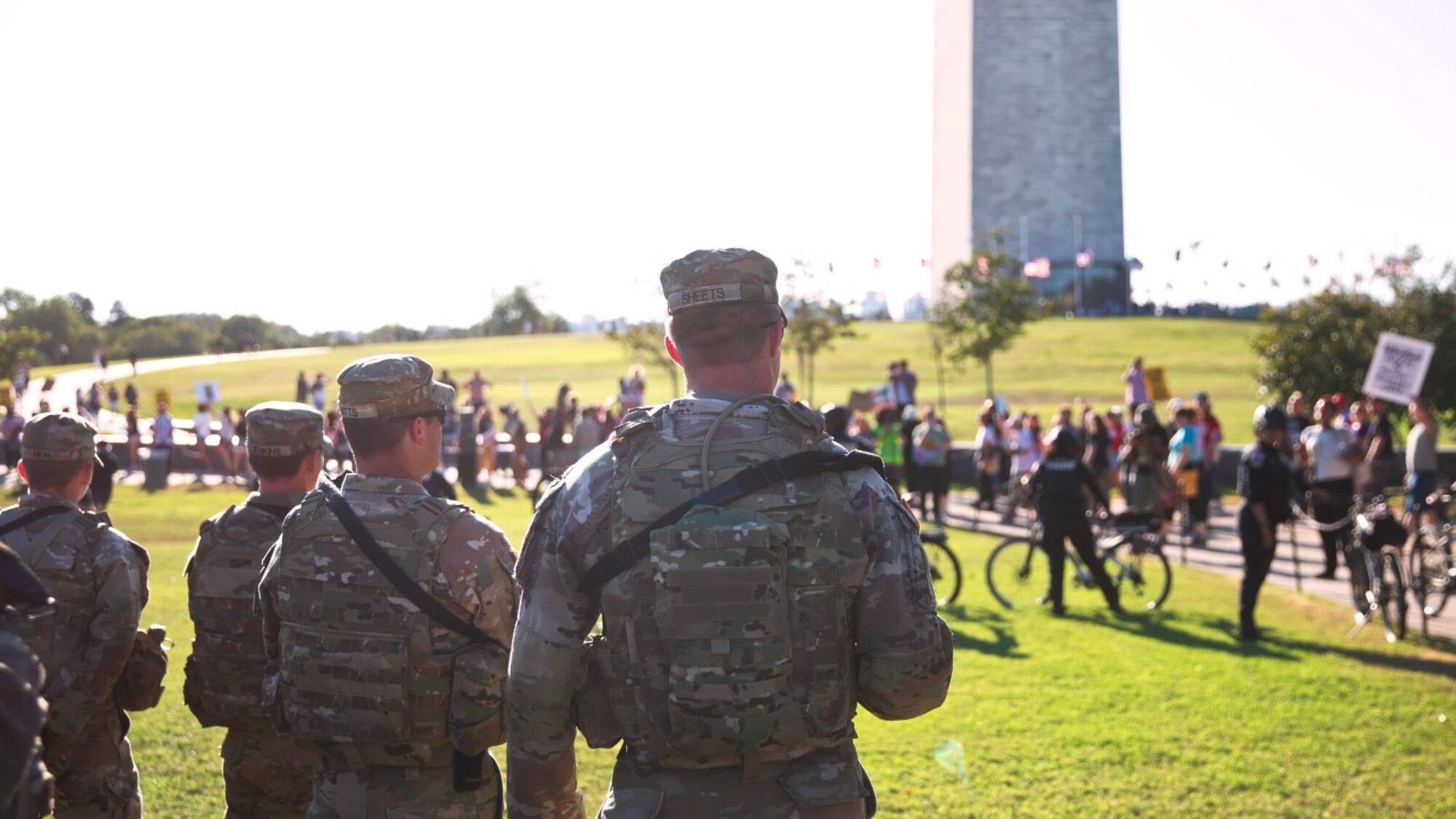 National Guard troops near the Washington monument.