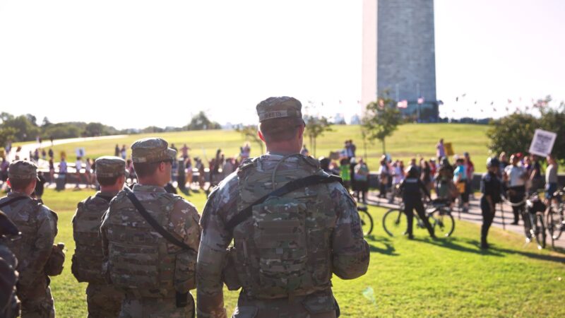 National Guard troops near the Washington monument.
