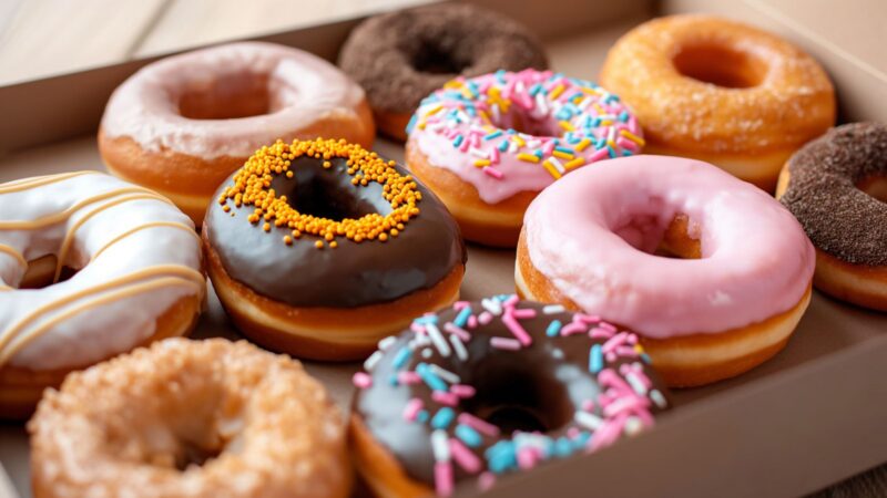 A variety of donuts in a box