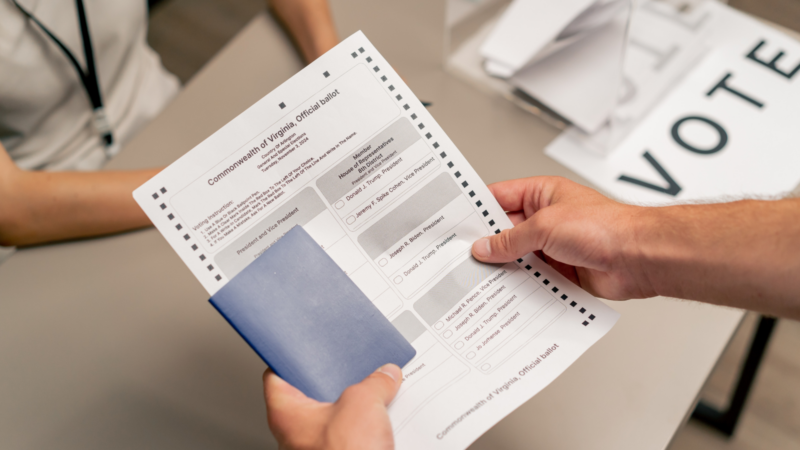 A person holding a ballot
