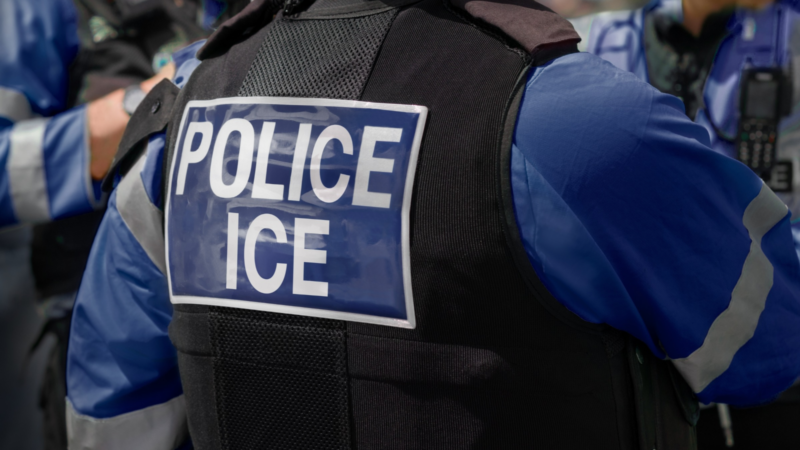 The back of an ICE agent vest